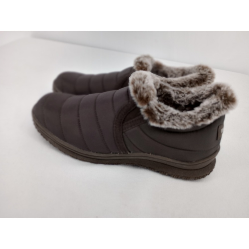 Minnetonka Quilted Weather Resistant Slip On Shoes Women Size 9 Brown Faux Fur